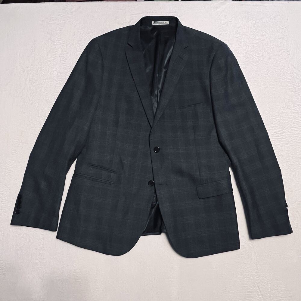 Paisley & Gray Sport Coat Men 44R Slim Fit Notch Two Button Plaid Blue Blazer